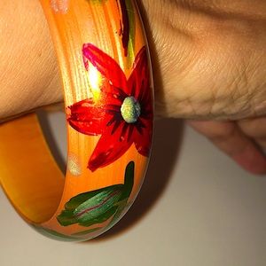 Vintage hand painted wood bangle